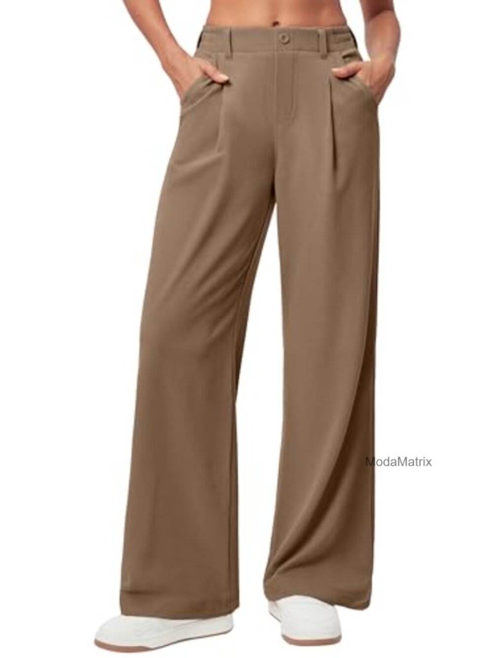 Wide Leg Work Pants for Women Business Casual Office Trousers Waffle Elastic